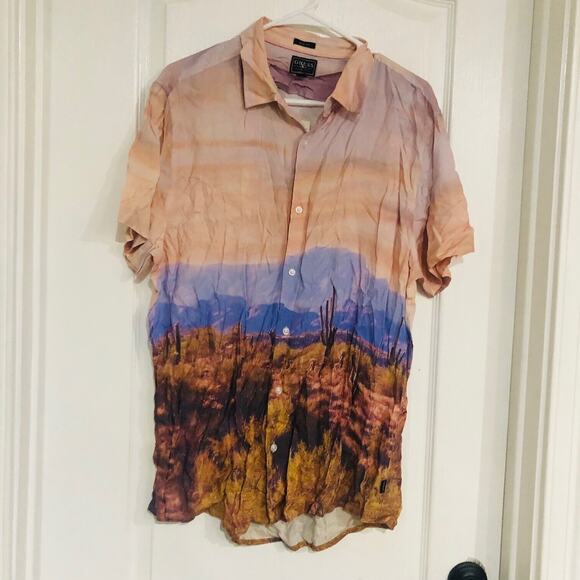 Guess Men's Slim Fit Collar Button-Down Shirt Oversized‎ Desert Cactus Large NWT - Picture 3 of 11